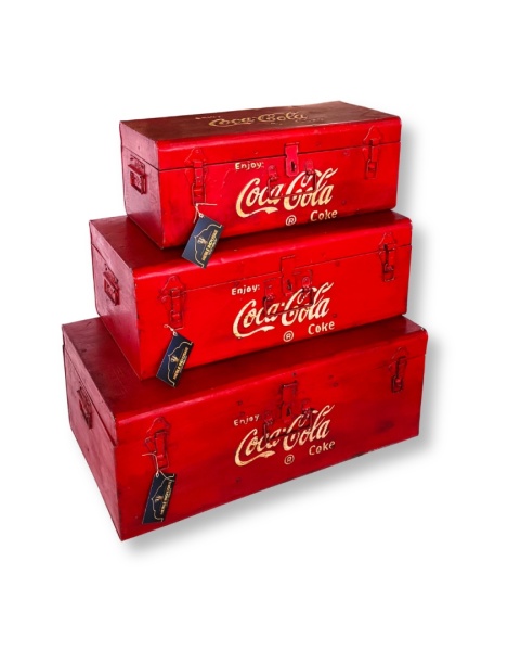 Zestaw 3 skrzynek metalowych Coke